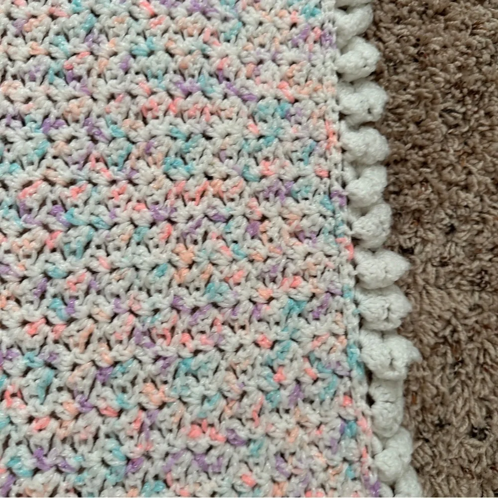 Handmade White & Pastel Crochet Throw Baby Blanket